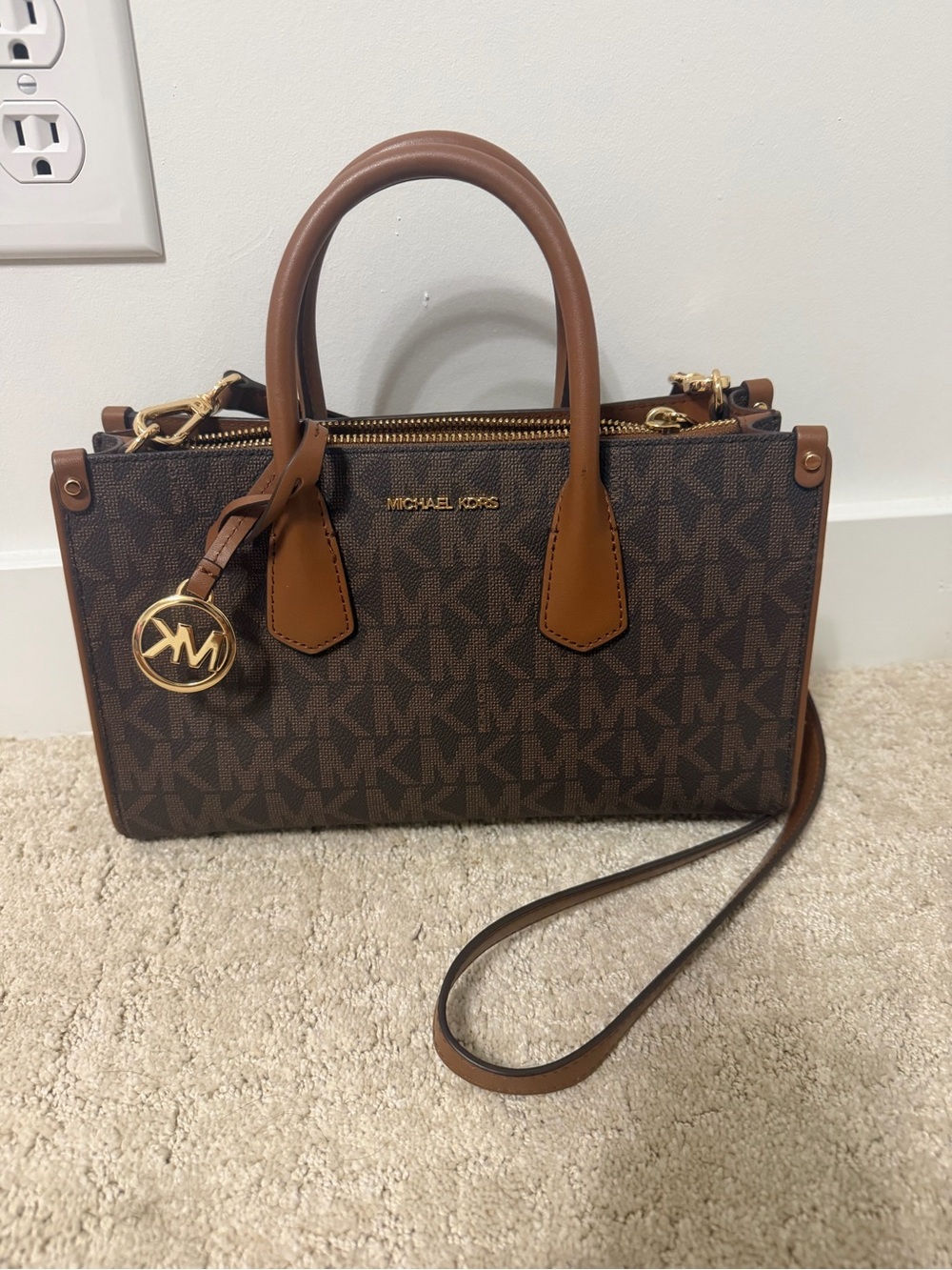 Michael Kors Brown Logo Satchel with Gold Accent